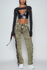 Adriano Bağcıklı Kot Pantolon